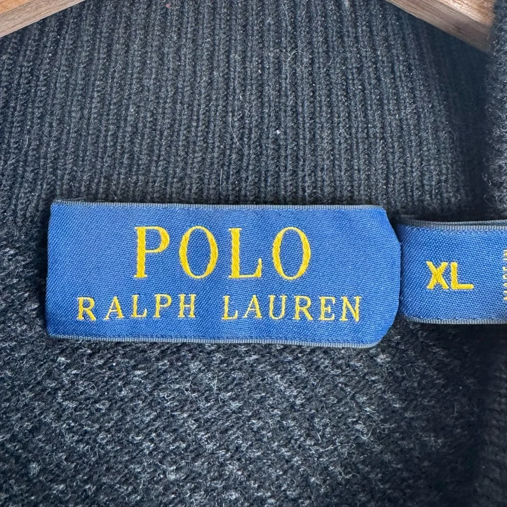 Polo Ralph Lauren Men Grey Regular Fit Wool Quarter Zip Sweater Size XL‎